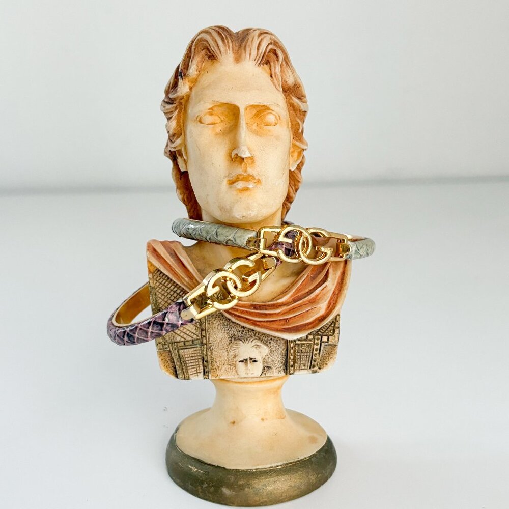 Gucci Set of 2 Snakeskin Bangles, Vintage Gucci Bracelets, Y2K Gucci Bracelets